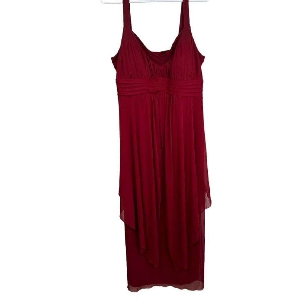 En Focus Women Berry Red Sleeveless Tiered Empire Waist Dress 16W 97805N